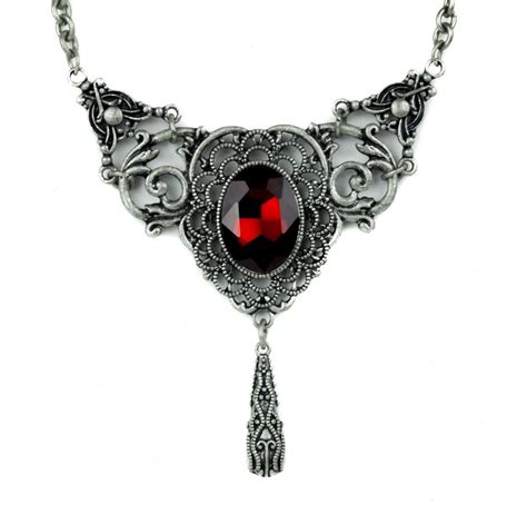 Red Stone Gothic Victorian Style Necklace Gothic Pendant Gothic