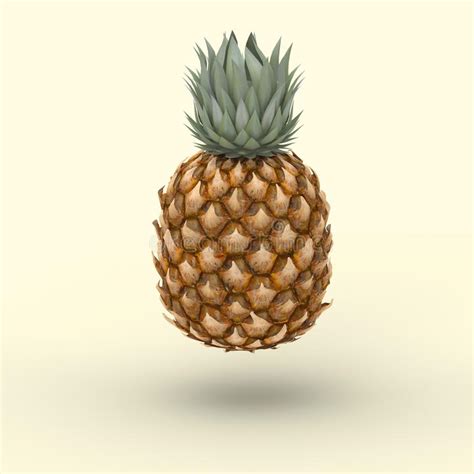 Pineapple One Whole Pineapple With Green Leaves Isolated On White