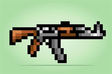 8 Bit Pixel Of Ak47 Rifle Weapon For Game Assets And Cross Stitch