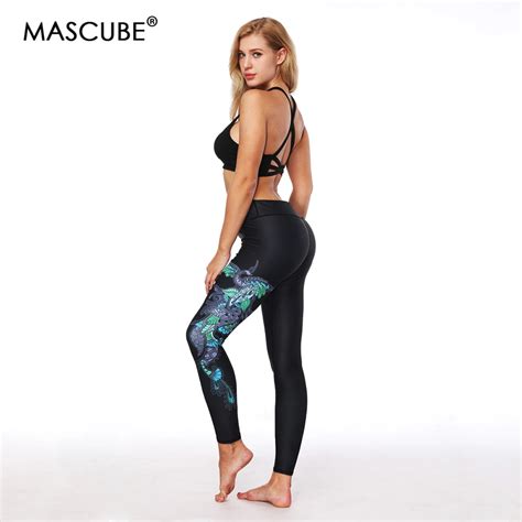 mascube sexy yoga tight pants legging 3d colorful star printed female fitness running tights