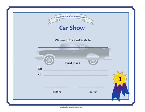 Car Show 1st Place Achievement Certificate Template Download Fillable