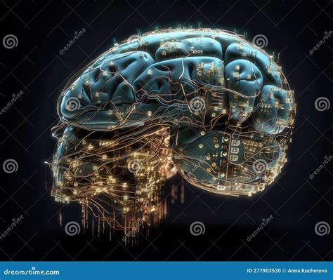 Human Brain Merged With Circuitry Metaphor For Ai And Human Machine