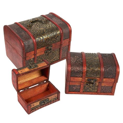 juvale 3 piece wooden treasure box keepsake box treasure chest with flower motif for