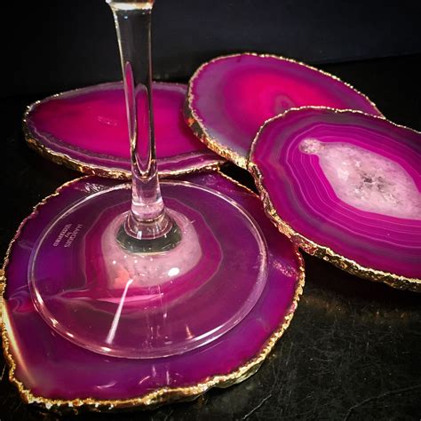 Pink Agate Coasters With Gold Edge New Moon Beginnings 1 Agate