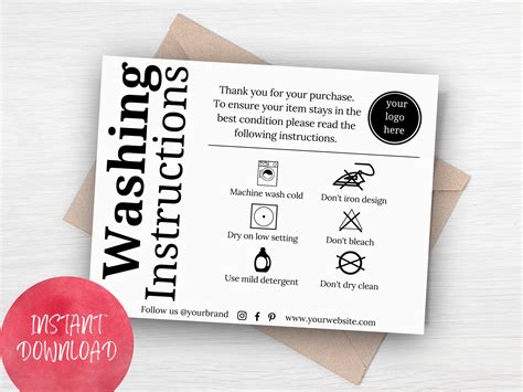 Editable Washing Instructions Card Template Canva Printable Clothing