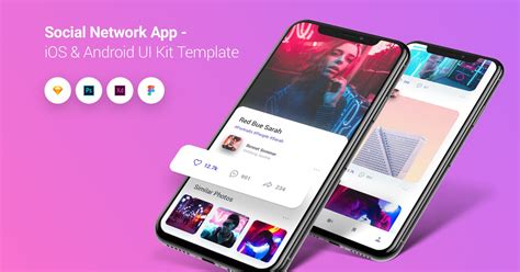 Social Network App Ios And Android Ui Kit Template Graphic Templates