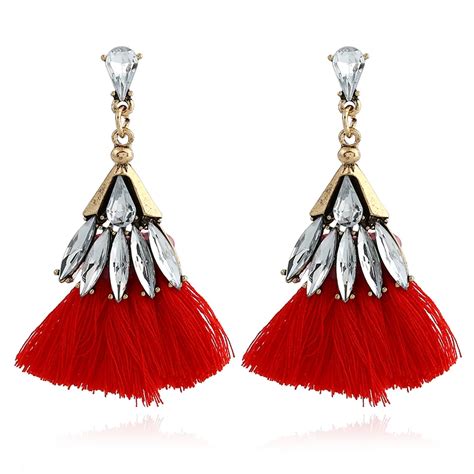 12pcs lot bohemian inlaid crystal tassel earrings quality colorful drop earrings jewelry