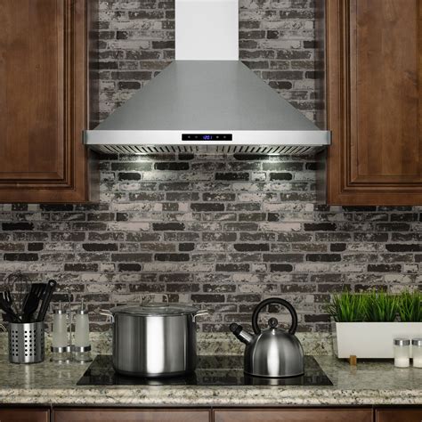 W convertible wall mount range hood with 2 charcoal filters in stainless steel. AKDY 30" 400 CFM Convertible Wall Mount Range Hood ...
