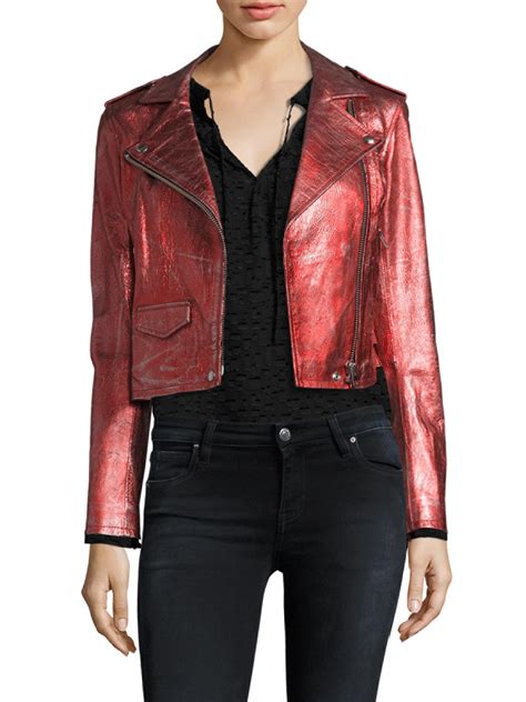 Iro Leather Axelle Metallic Moto Jacket In Red Lyst