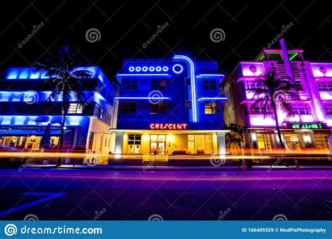 Art Deco Buildings Lit Up In Neon In South Beach Miami Florida Editorial Stock Image Image