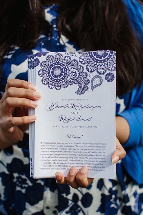 Indian wedding is not only a nuptial knot between two human beings rather it is a tie between two families. Indian wedding program with blue paisley design | Hindu ...