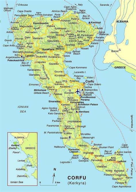 קורפו יוון המפה המפה של קורפו יוון דרום אירופה אירופה