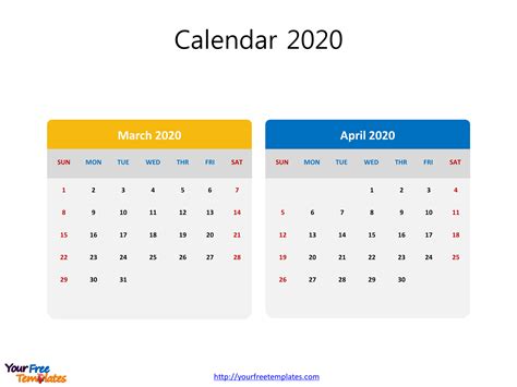 Printable 2020 Calendar Monthly Template Free Powerpoint Template