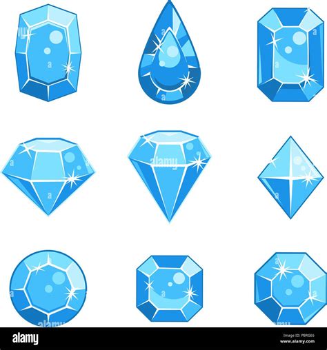 Set Of Cartoon Vector Blue Gem Stones In Different Shapes For A Game