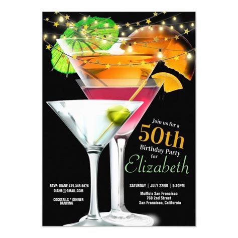 50th Birthday Party Cocktail Glasses And Garnishes Invitation 50th Birthday Party
