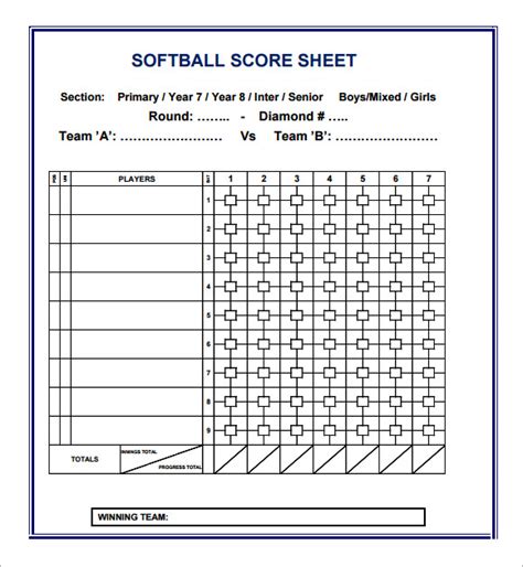 Softball Score Sheet 7 Download Free Download In Pdf Psd Word