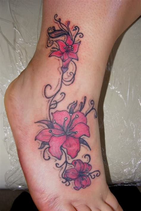 Cute Pink Stargazer Lily Tattoo Design On Foot For Girls Tattoomagz
