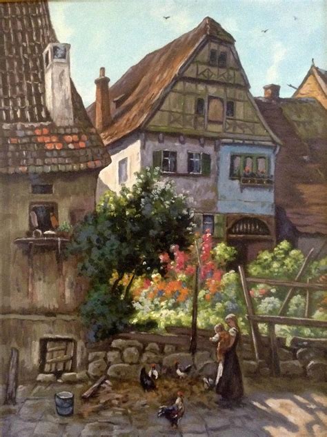 D. Caggiano, Painting, Beautiful Village Street Scene, Woman with from ...