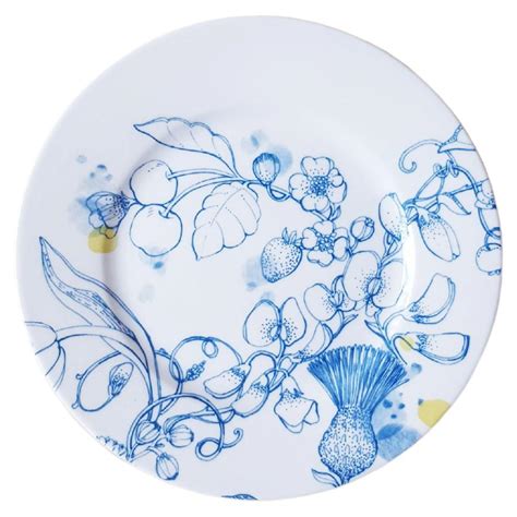 Blue Summer Contemporary Porcelain Dinner Plate With Blue Floral