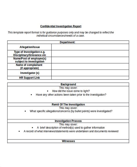 Investigation Report Template | Free Word Templates