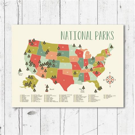 Map Of National Parks 2 Printable File Jpeg Download And Etsy