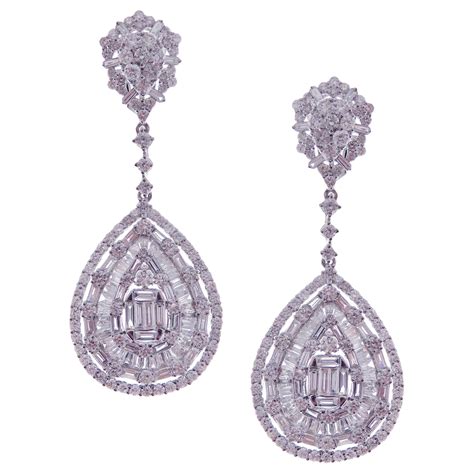 Dangle Earrings In Kt White Gold With Very Peri Iolite Amethyst And
