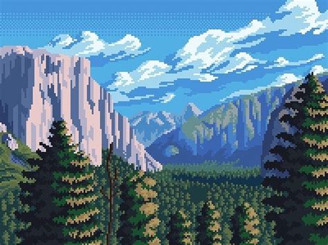 Valley Pixelart Illustration Digitalart 8bit Valley Yosemite