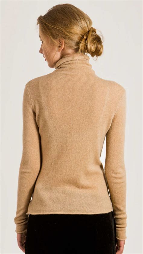 Womens Camel Cashmere Turtleneck Sweater Margo