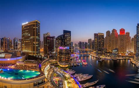 Wallpaper Building Bay Yachts Pool Panorama Bay Dubai Night City