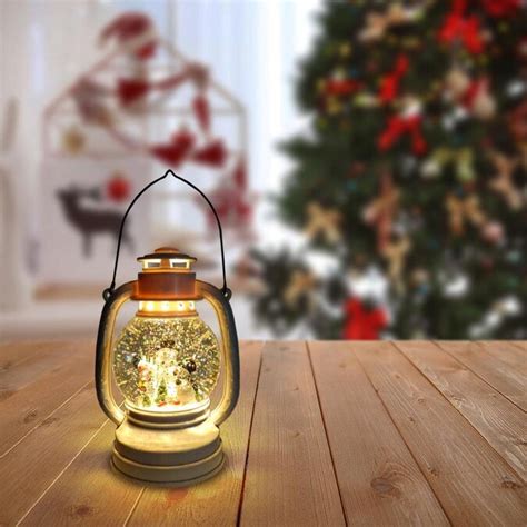 Alpine Corporation White Christmas Snow Globe Lantern With Warm White
