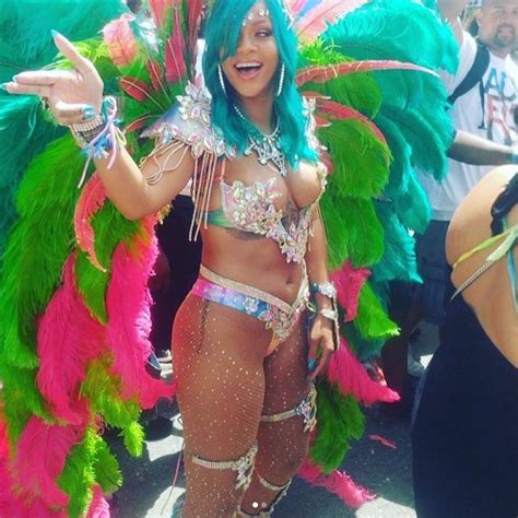 Bad Girl Riri Rihanna Rocks Very Revealing Bikini And Blue Hair At Barbados Carnival Video