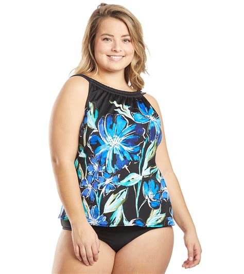 Maxine Plus Size In Cool Bloom High Neck Tankini Top At