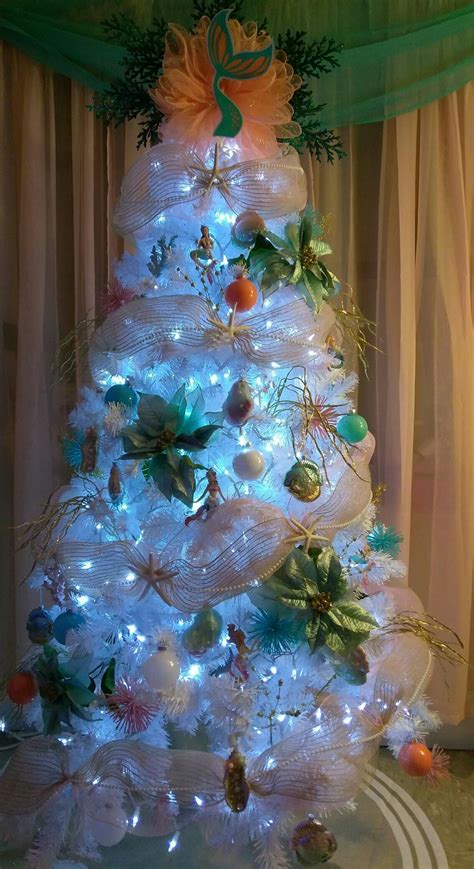 Mermaid Christmas Tree With Seashell Ornaments Starfish Clam