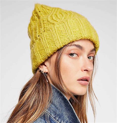 Free People Hat Harlow Cable Knit Beanie Chartreuse Lime Yellow | Winter 2019