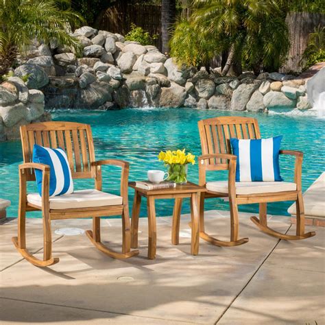 Used for a season, in excellent condition. Selma Teak 3-Piece Wood Patio Conversation Set with White ...