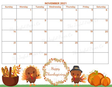 Calendar Printable November 2021 Happy Thanksgiving Planner Etsy