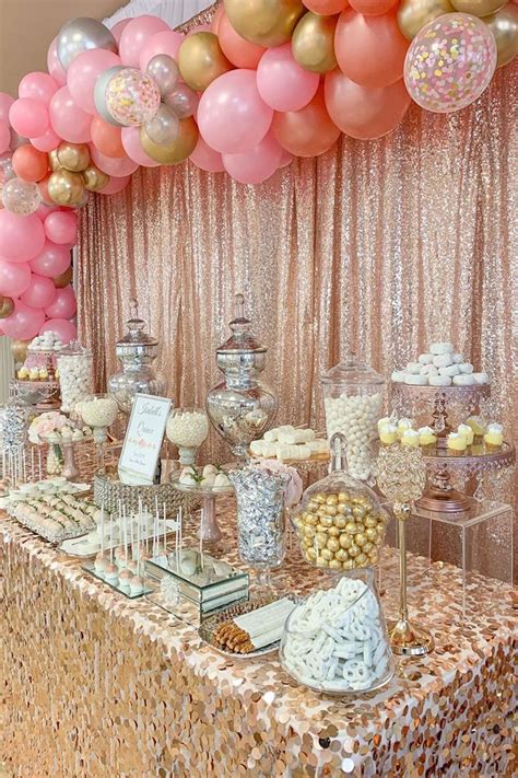 Dessert Table Pink And Gold Birthday Party Rose Gold Party Rose