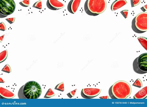 Whole And Sliced Watermelon Border Stock Photo Image Of Assortment