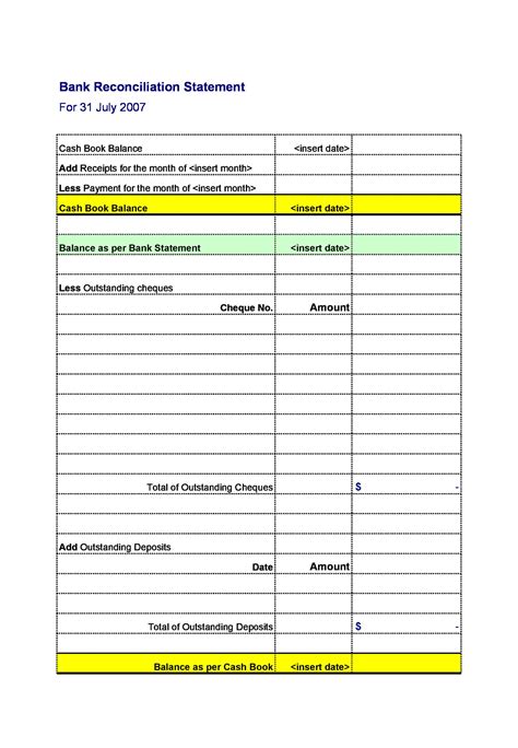 Free Bank Reconciliation Sheet Templates Printable Samples Hot Sex Picture