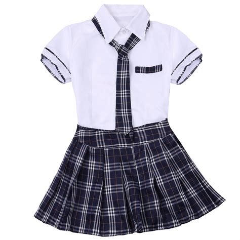 Feeshow Women School Girls Uniform Set Cosplay Costume Tie Top Shirt With Plaid Skirt Buy