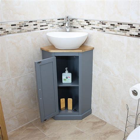 We even have vanity units to fit corner basins, so you can browse here no matter what your bathroom layout. Grey Painted | Bathroom Corner Compact Vanity Unit ...