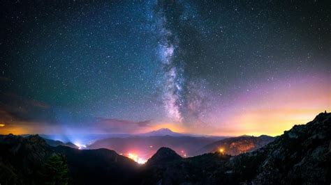 Milky Way Over The Mountain Range Snoqualmie Pass Washington Usa