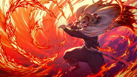 Kyojuro Rengoku Fire Background Hd Demon Slayer Kimetsu No Yaiba Wallpapers Hd Wallpapers Id