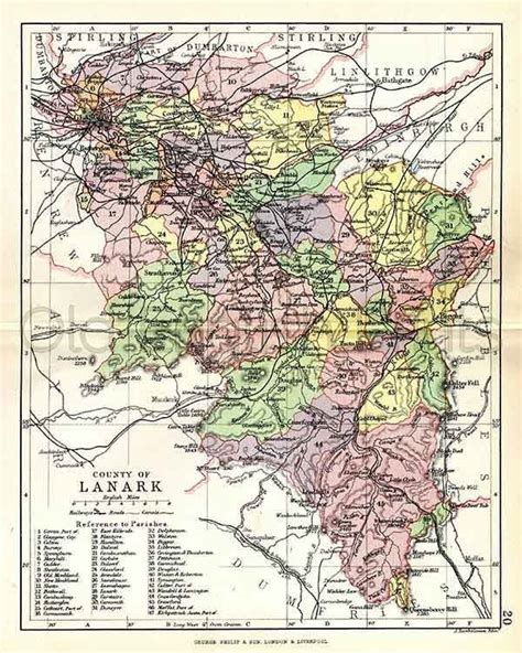 Lanark Shire Antique Scottish County Map A3 Size 145x11 In 37x27