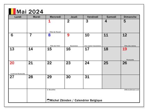 Calendriers Mai 2024 Michel Zbinden Be