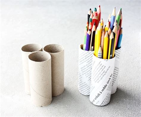Pencil Holder Made From Toilet Paper Rolls Diy Pencil Case Diy