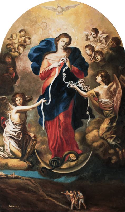 La Virgen Desatanudos Y El Papa Francisco Reproducción Al óleo