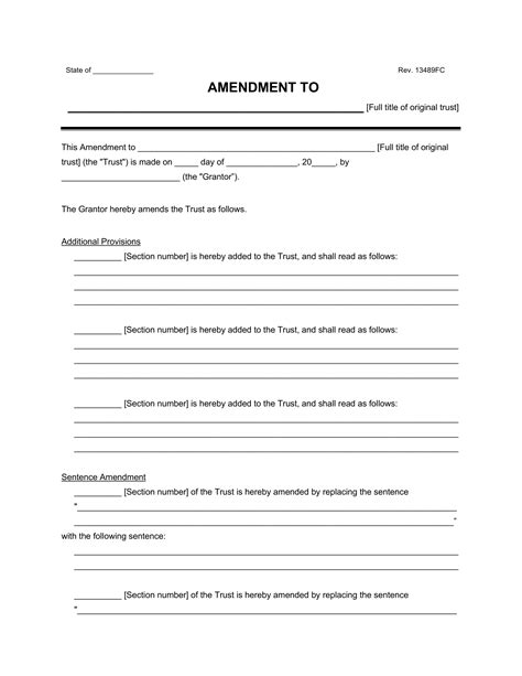 Trust Amendment Form PDF Word