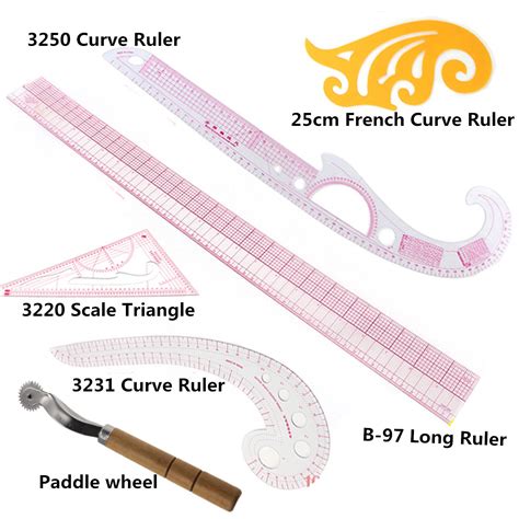 set 5 style tailor clear sewing ruler comma line grading french curve ...