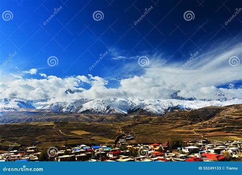 Tyibet Small Towns With High Mountain In Front Editorial Stock Photo